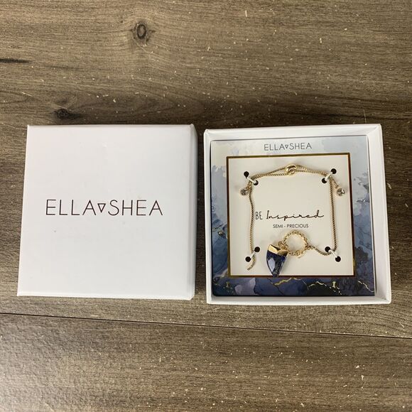 Ella Shea Gemstone Necklace Lapis Horn Pendant Be Inspired Semi Precious - Picture 2 of 5